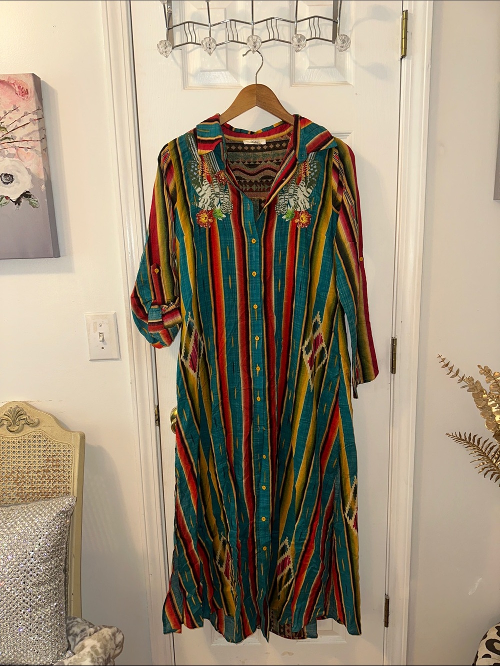 NWOT Andree By Unit - Savanna Jane Western Embroidered Button Down Duster
